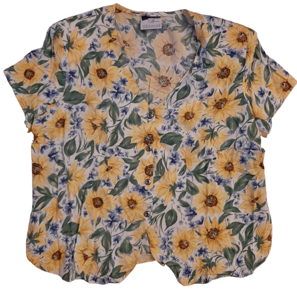 Vintage Granite Sunflower Button Up Blouse Size Large